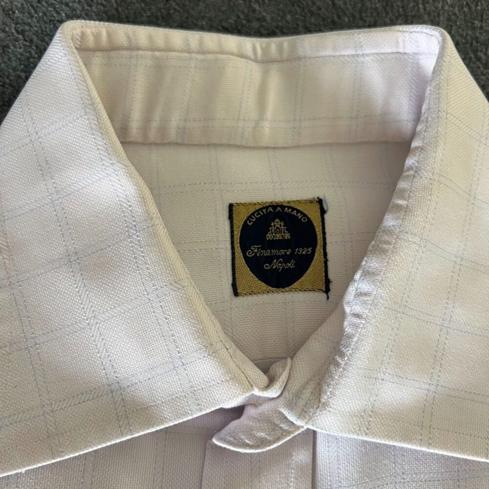 Finamore 1925 Napoli Shirt Pale Pink Windowpane Pattern Cotton Size 17/43